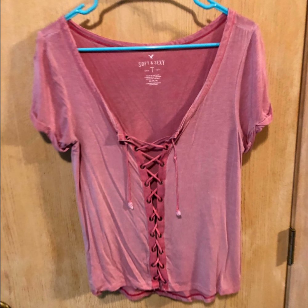 Light Pink Lace Up Front Tee